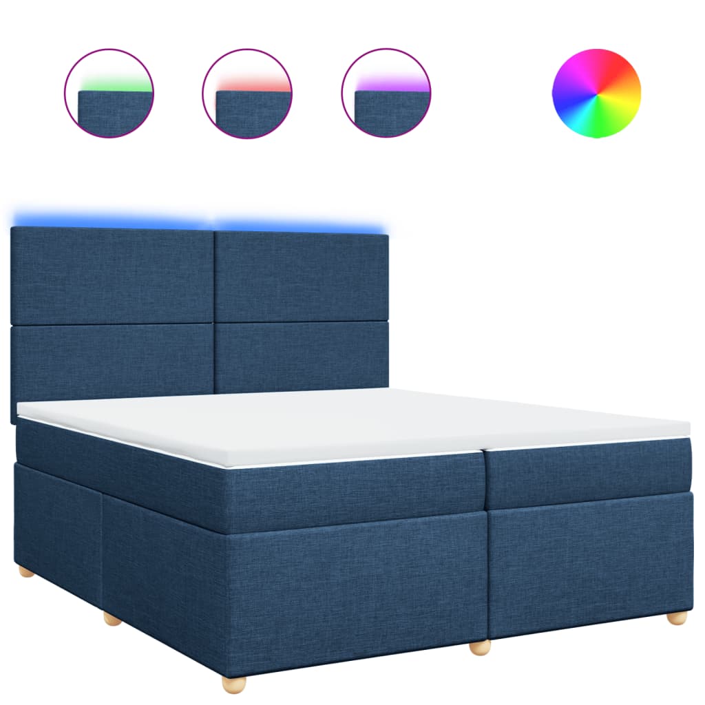 Krevet s oprugama i madracem plavi 200 x 200 cm od tkanine