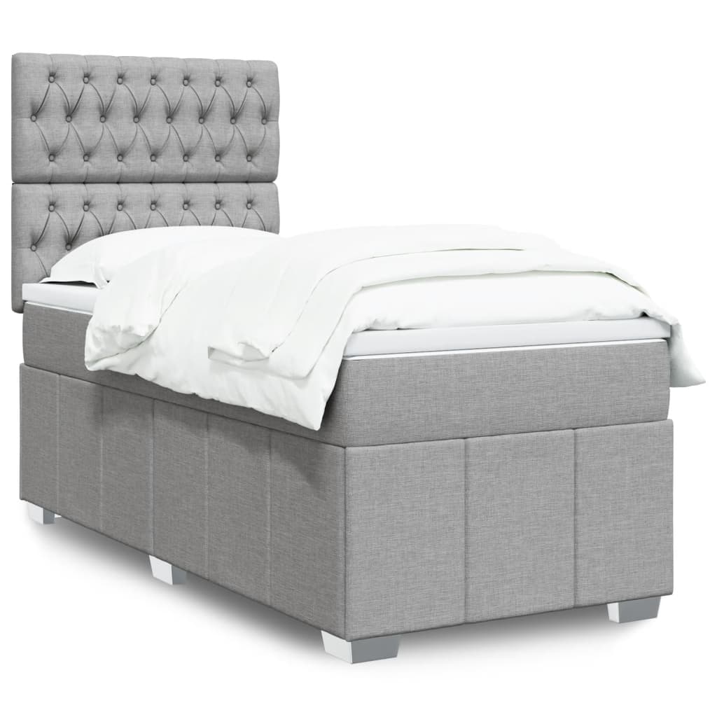 Box spring krevet s madracem svjetlosivi 90x190 cm od tkanine