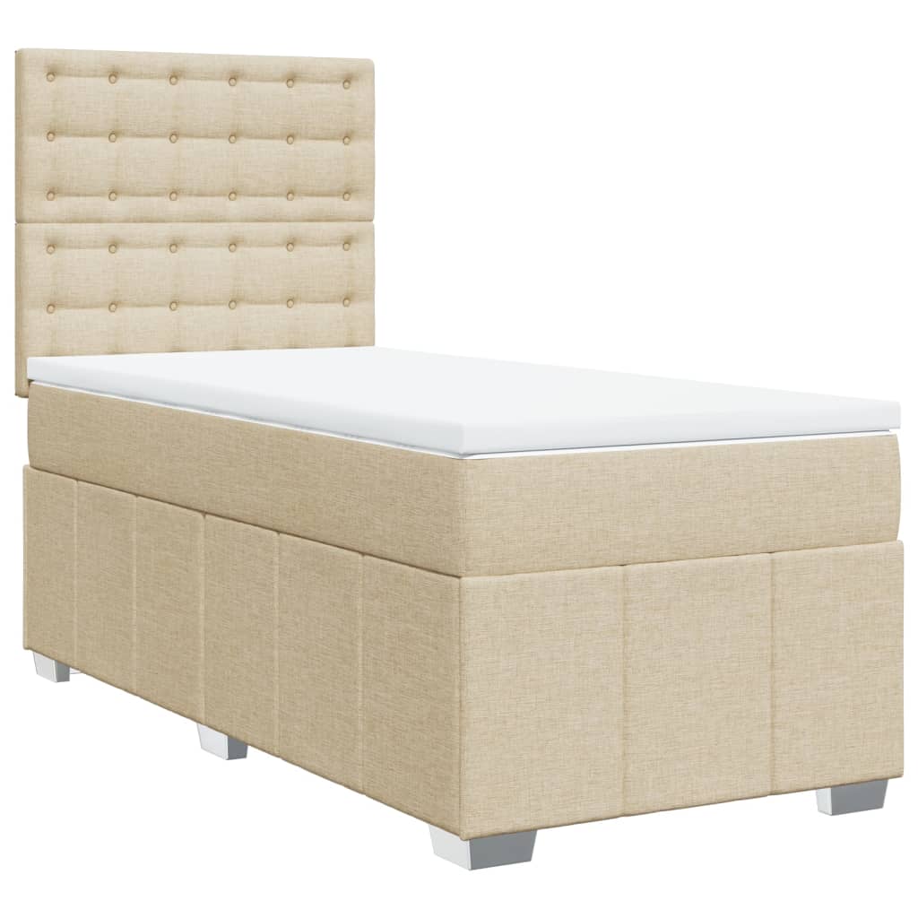Krevet s oprugama i madracem krem 90 x 200 cm od tkanine