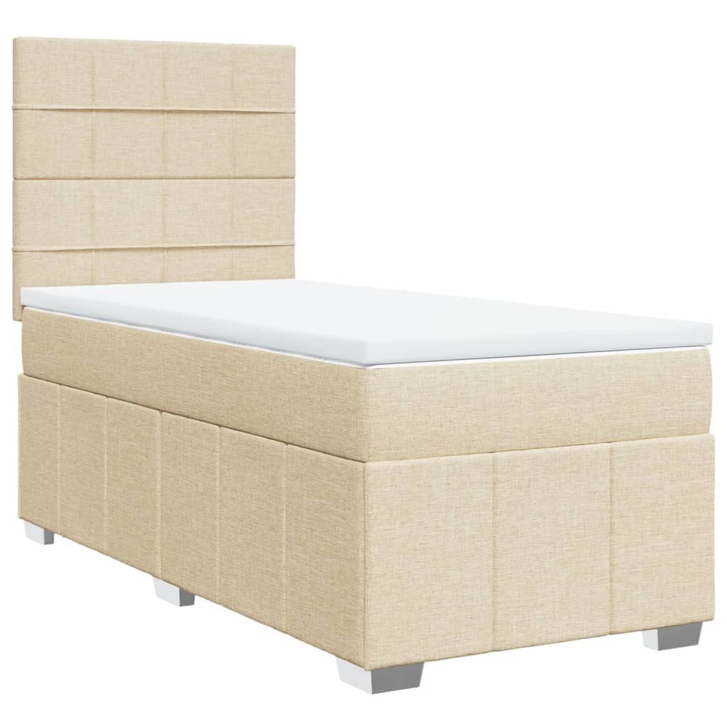 Krevet s oprugama i madracem krem 100 x 200 cm od tkanine