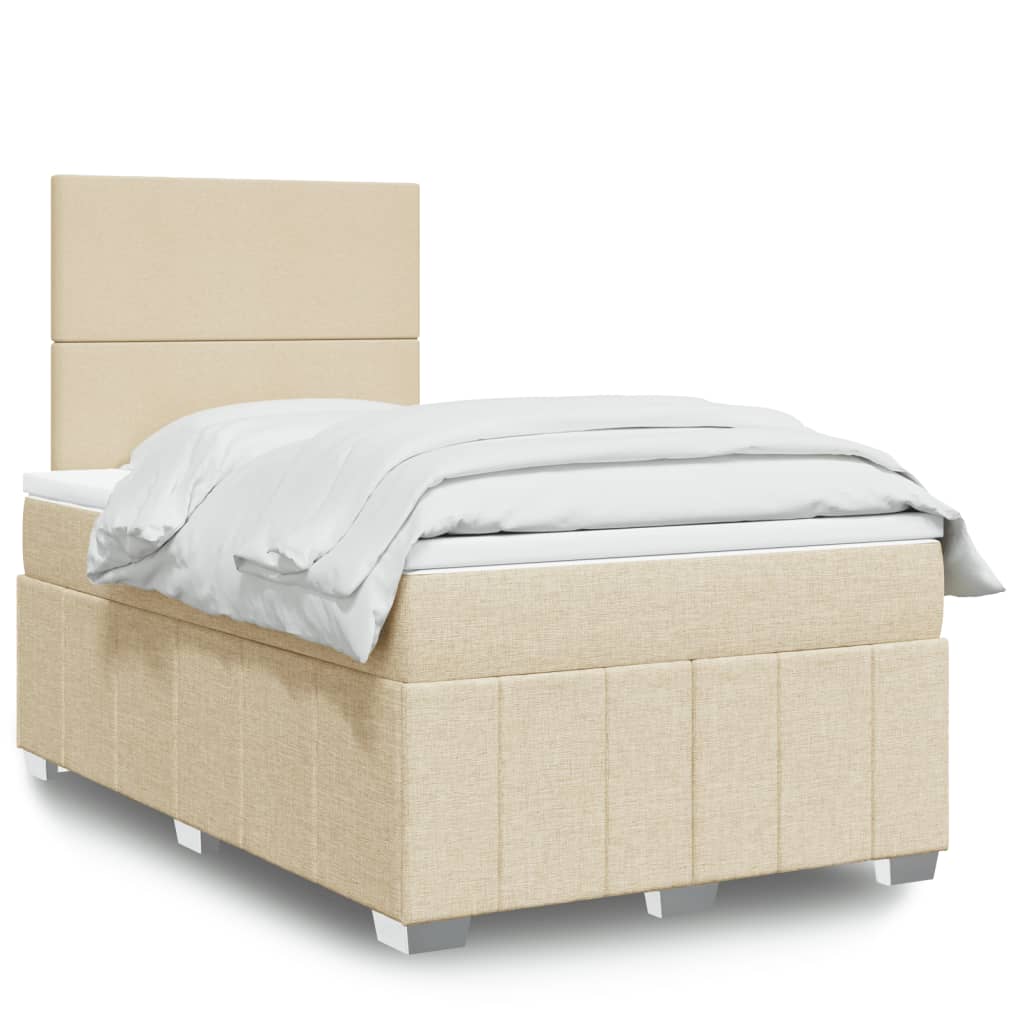 Krevet s oprugama i madracem krem 120 x 200 cm od tkanine