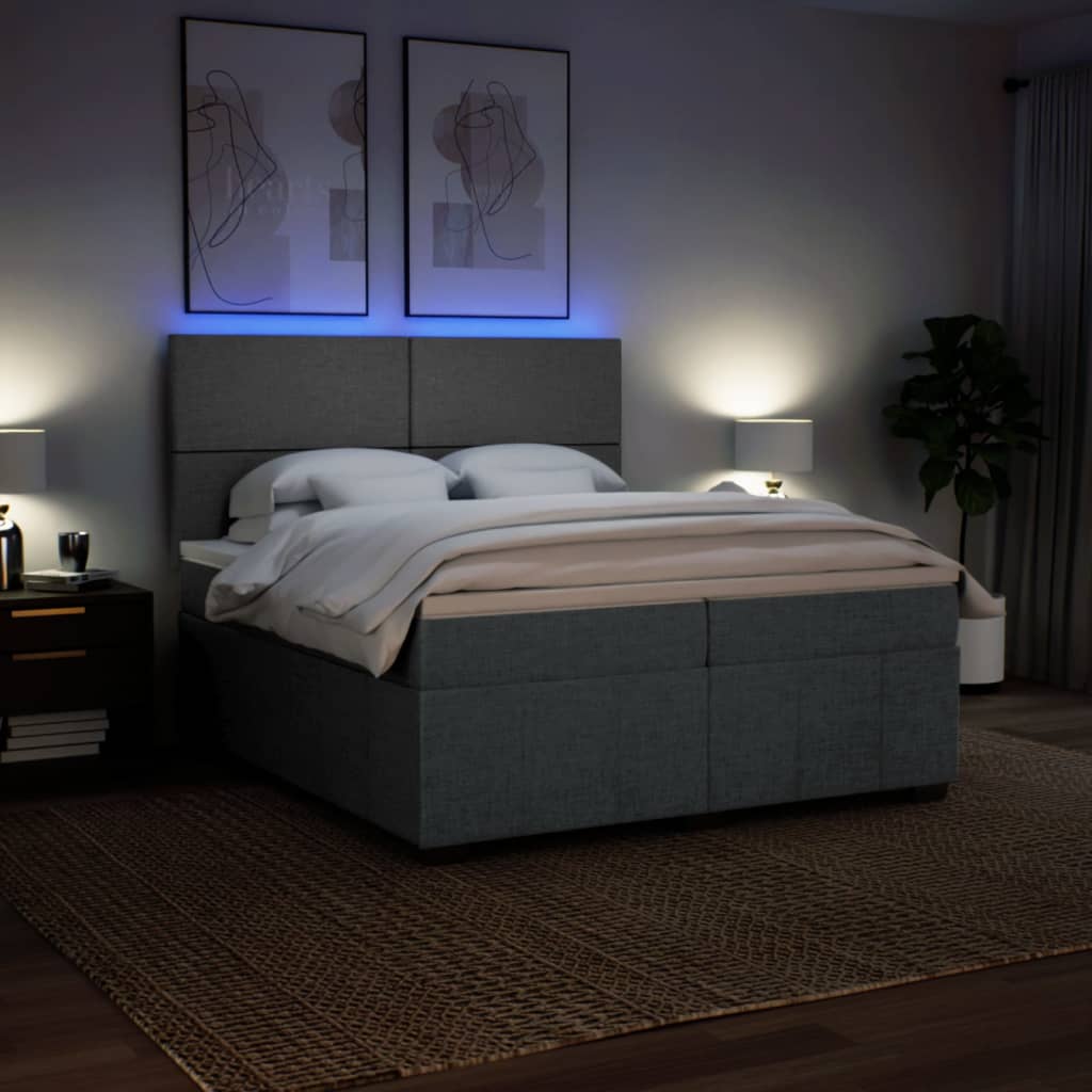 Krevet s oprugama i madracem tamnosivi 200 x 200 cm od tkanine