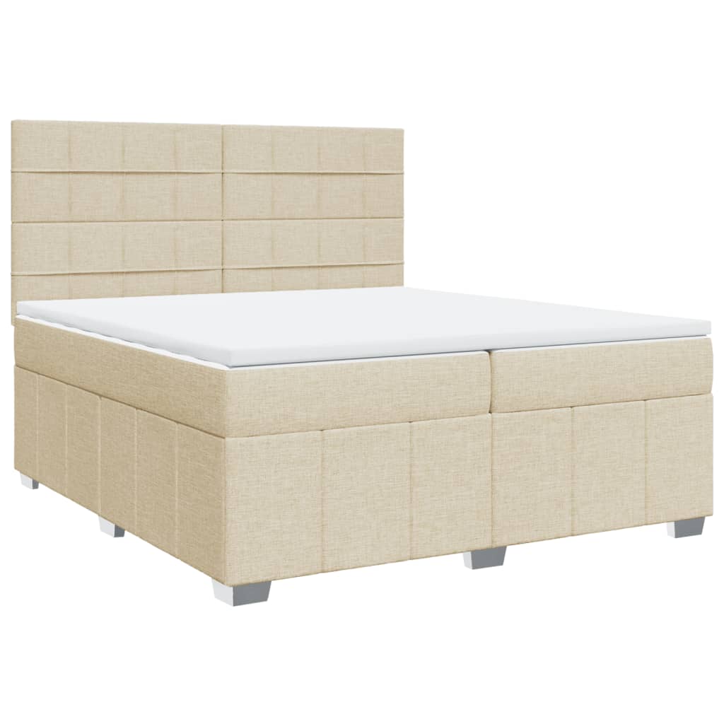 Krevet s oprugama i madracem krem 200 x 200 cm od tkanine