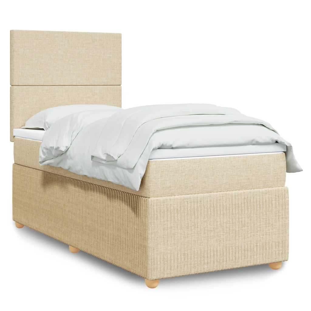 Krevet s oprugama i madracem krem 90 x 190 cm od tkanine