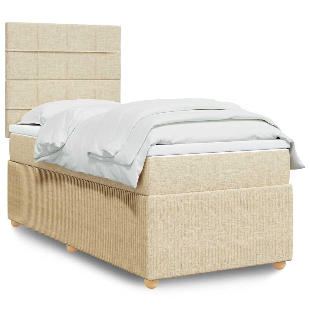 Krevet s oprugama i madracem krem 90 x 190 cm od tkanine