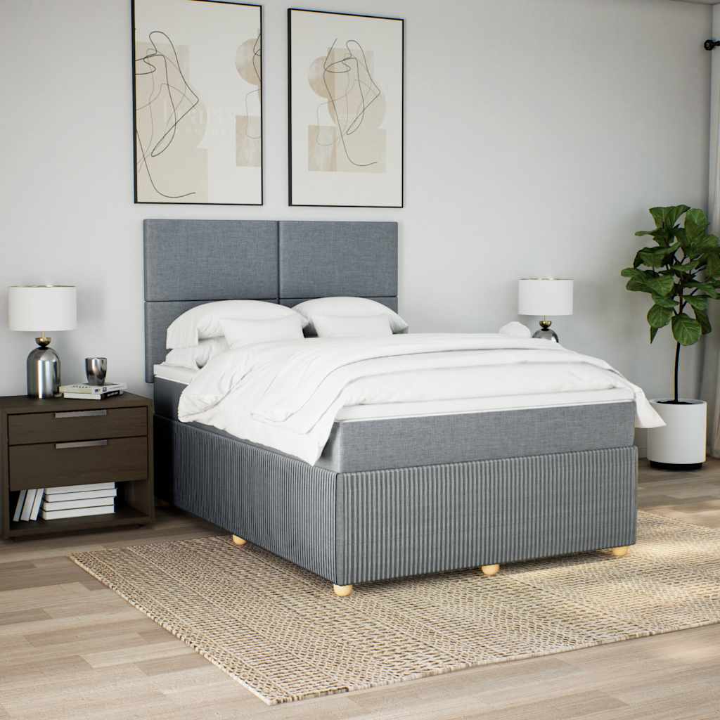 Krevet box spring s madracem svjetlosivi 140x200 cm od tkanine