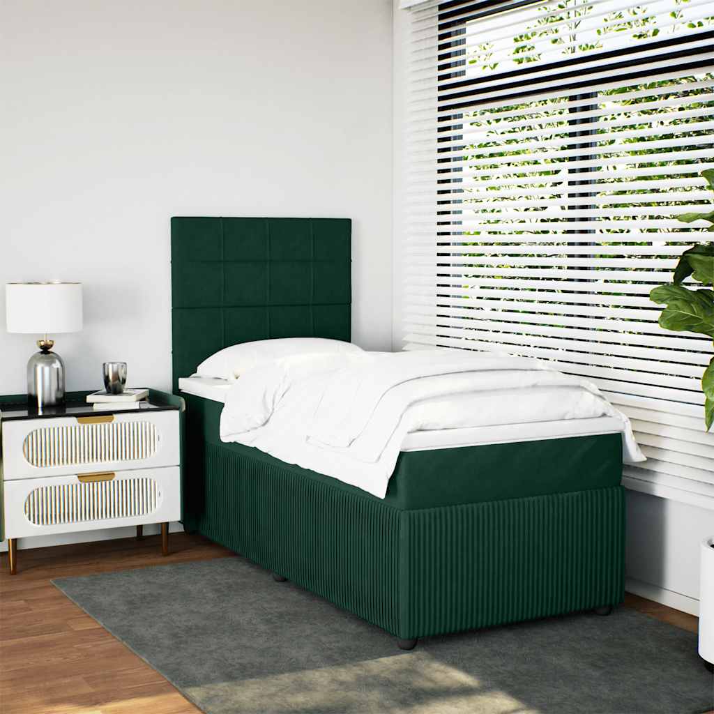 Box spring krevet s madracem tamnozeleni 90x190 cm baršunasti