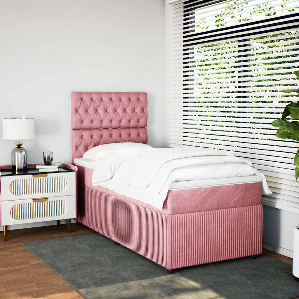 Box spring krevet s madracem ružičasti 90x190 cm baršunasti