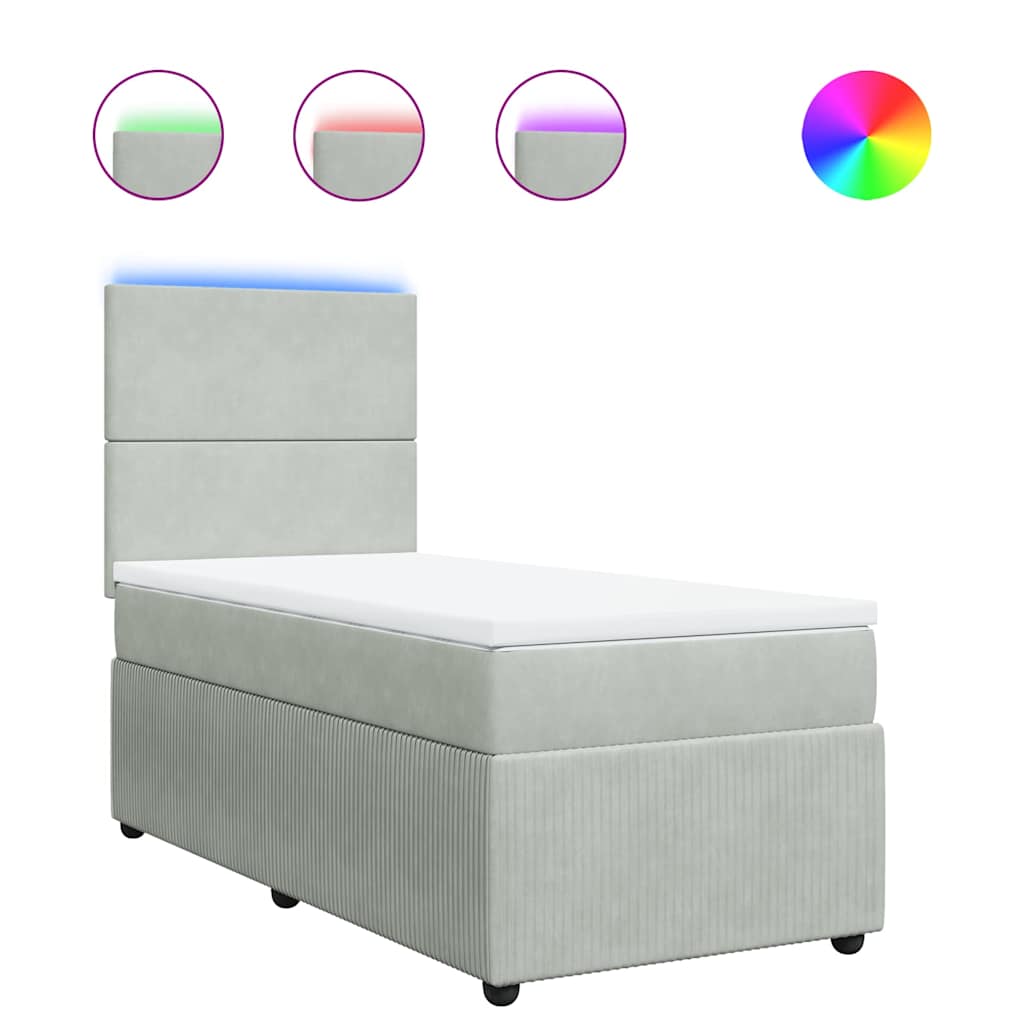 Box spring krevet s madracem svjetlosivi 90x190 cm baršunasti