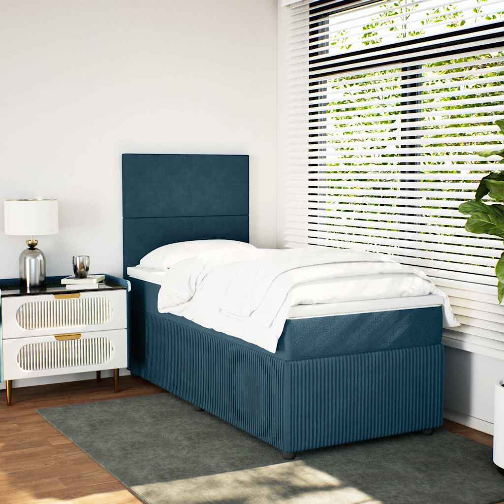 Box spring krevet s madracem plavi 90x200 cm baršunasti