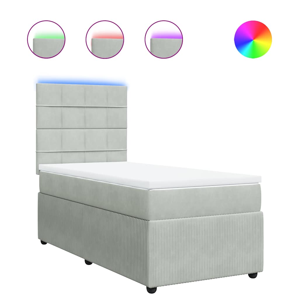 Box spring krevet s madracem svjetlosivi 90x190 cm baršunasti