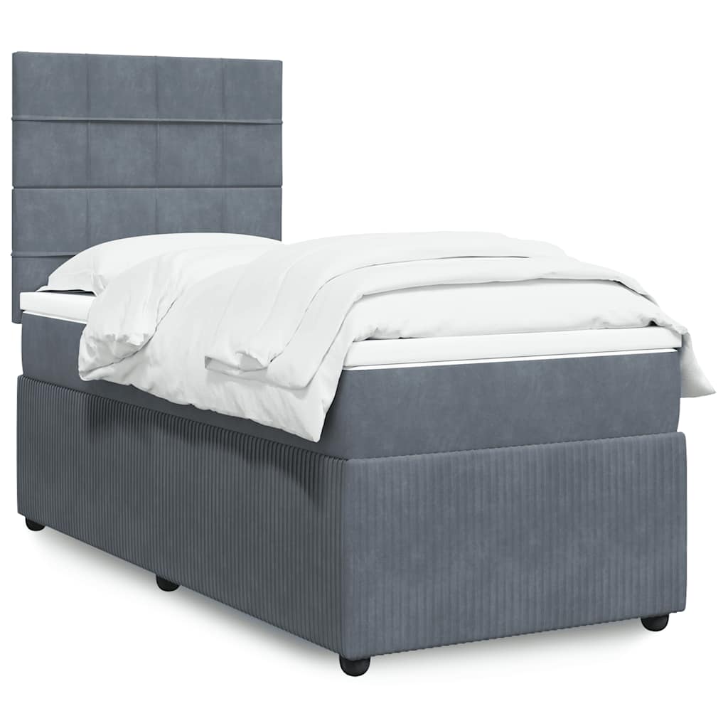 Box spring krevet s madracem tamnosivi 90x200 cm baršunasti