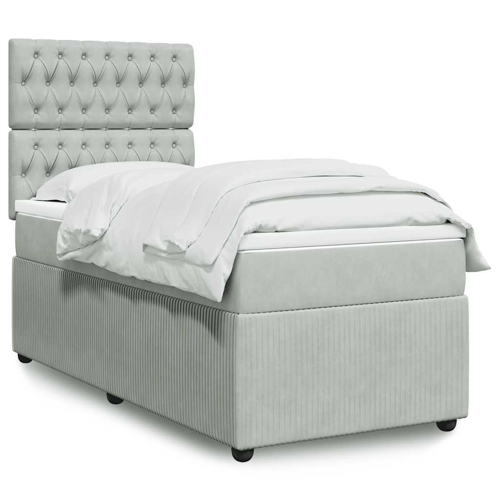 Box spring krevet s madracem svjetlosivi 90x190 cm baršunasti