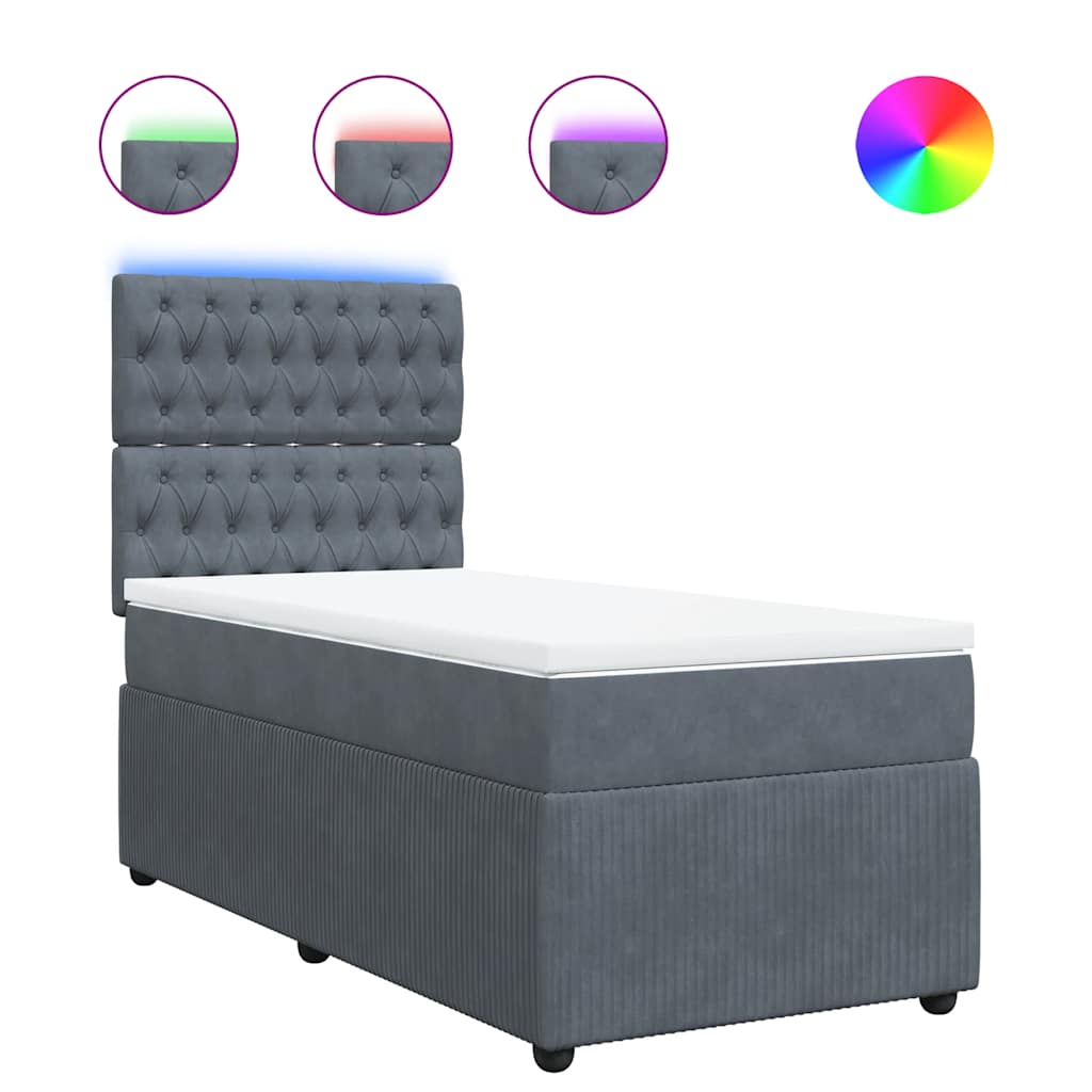 Box spring krevet s madracem tamnosivi 90x200 cm baršunasti
