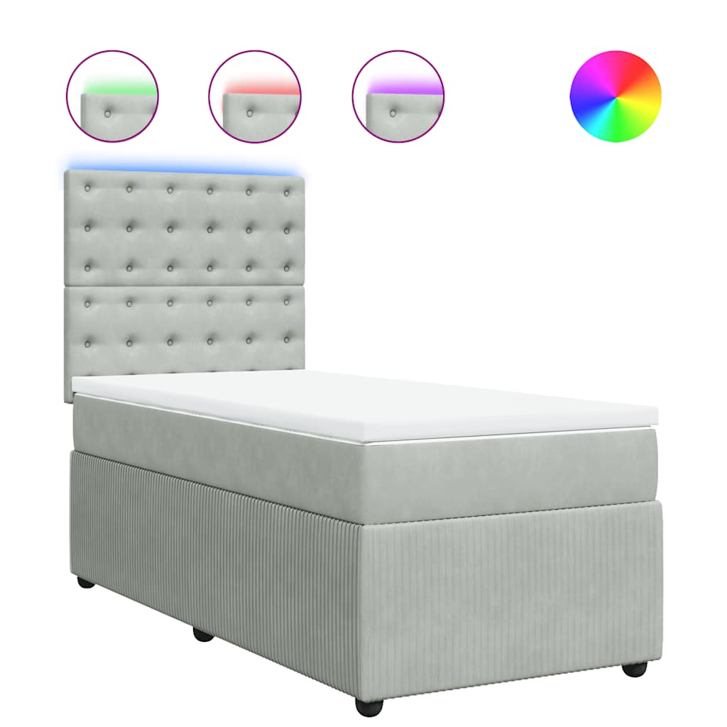 Box spring krevet s madracem svjetlosivi 90x190 cm baršunasti