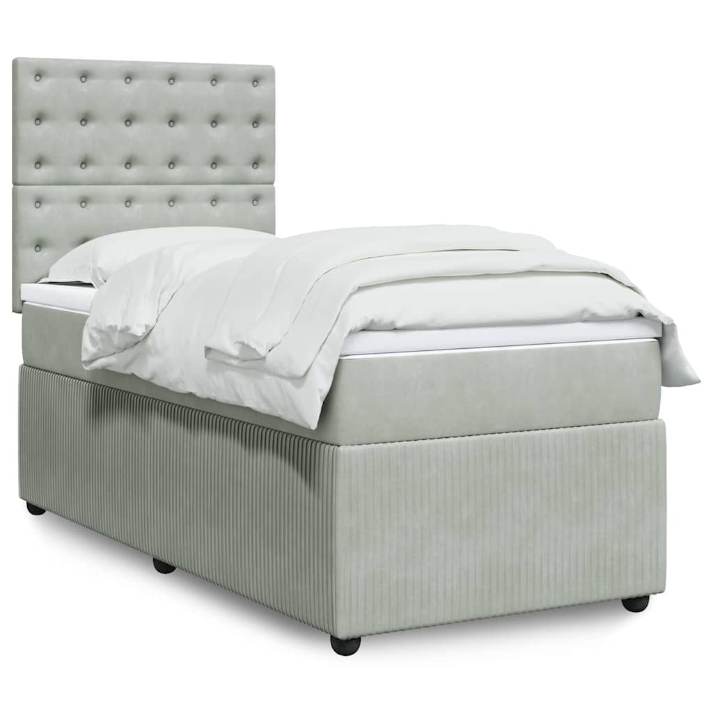 Box spring krevet s madracem svjetlosivi 90x190 cm baršunasti