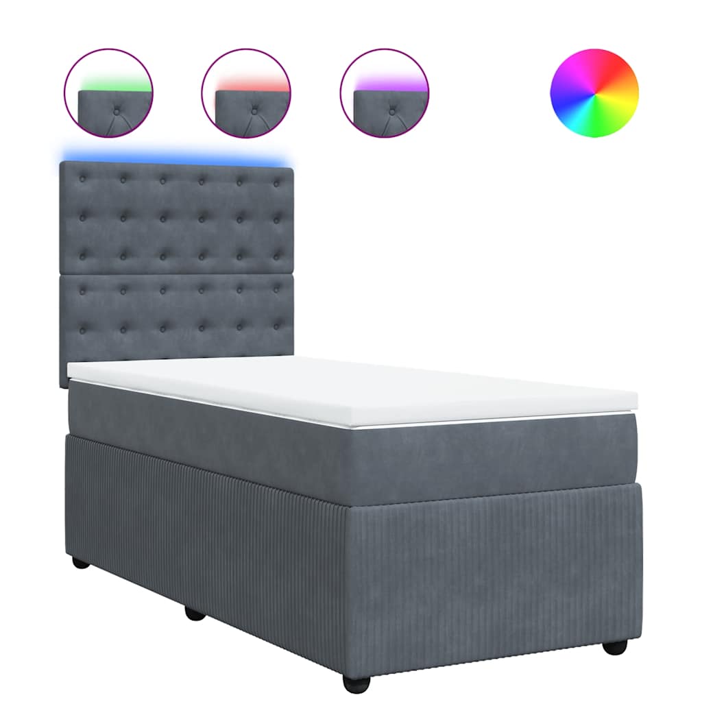 Box spring krevet s madracem tamnosivi 90x200 cm baršunasti