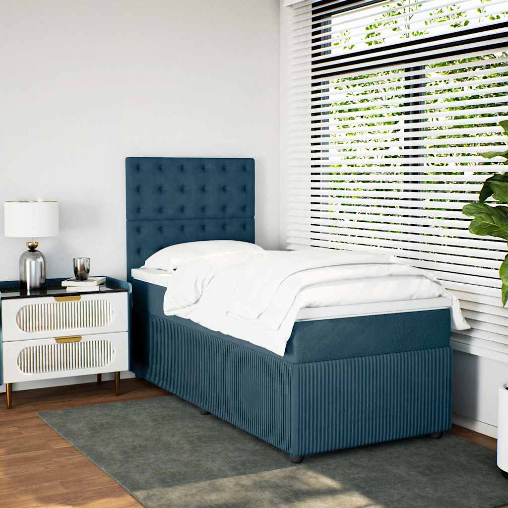 Box spring krevet s madracem plavi 90x200 cm baršunasti