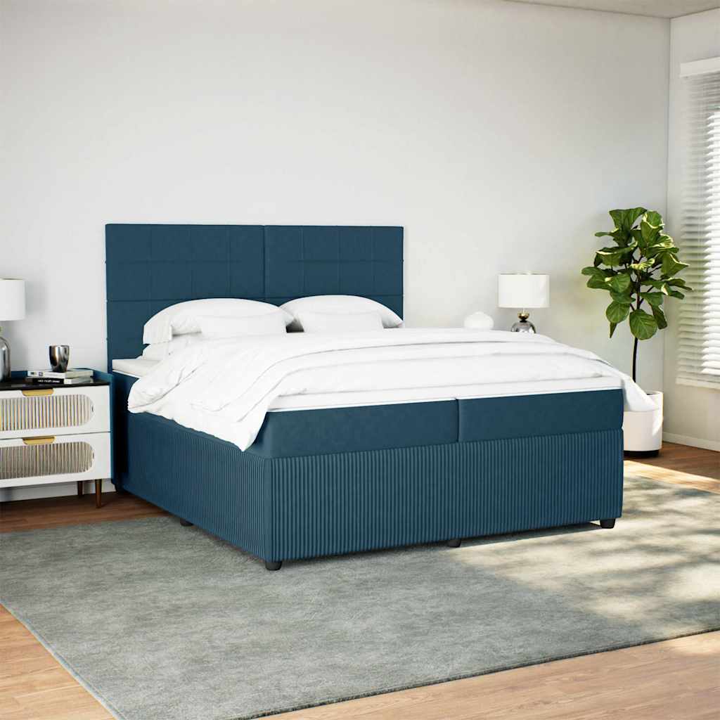 Krevet s oprugama i madracem plavi 200x200 cm baršunasti