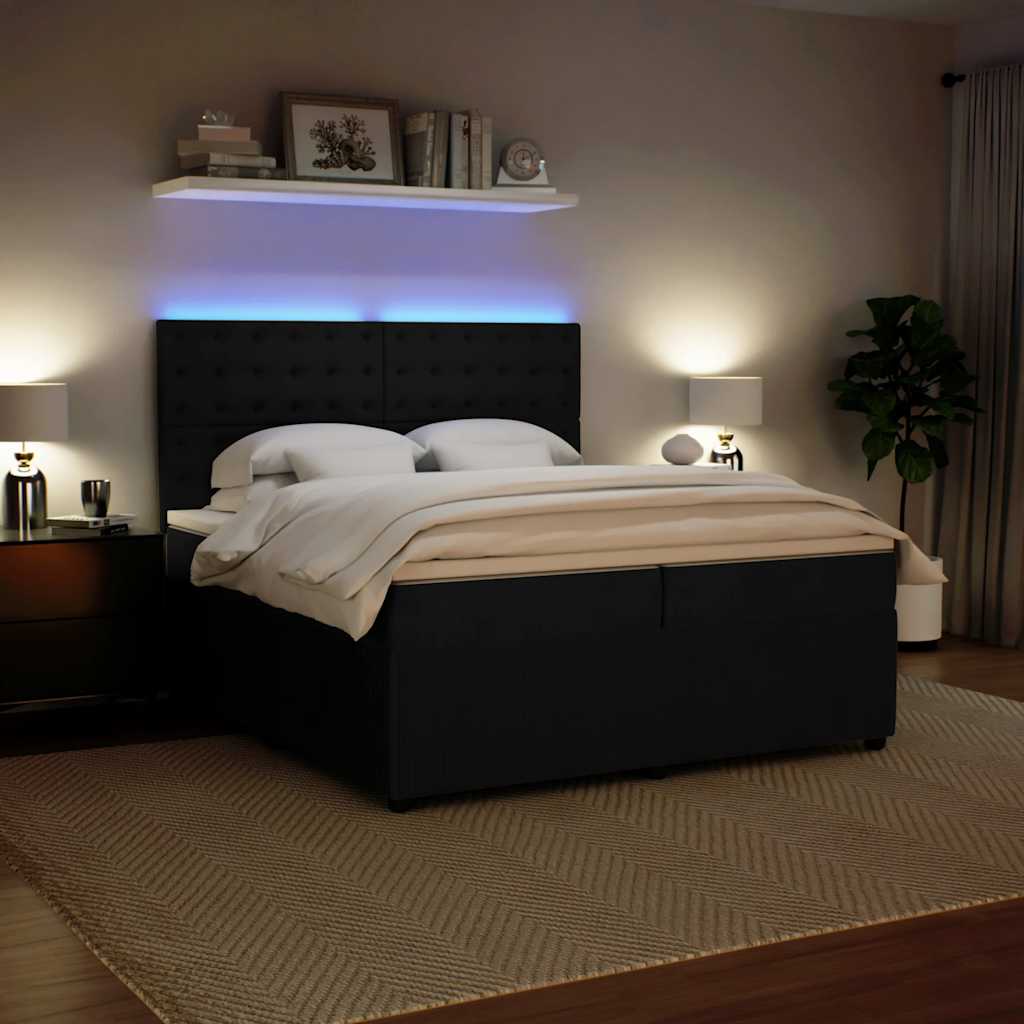 Krevet s oprugama i madracem crni 200x200 cm baršunasti