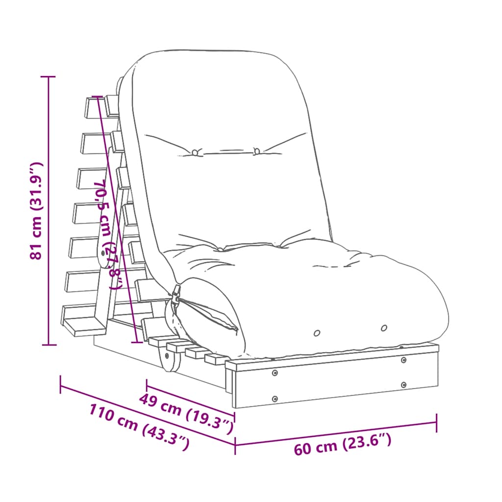 Futon na razvlačenje s madracem bijeli 60x206x11 cm borovina