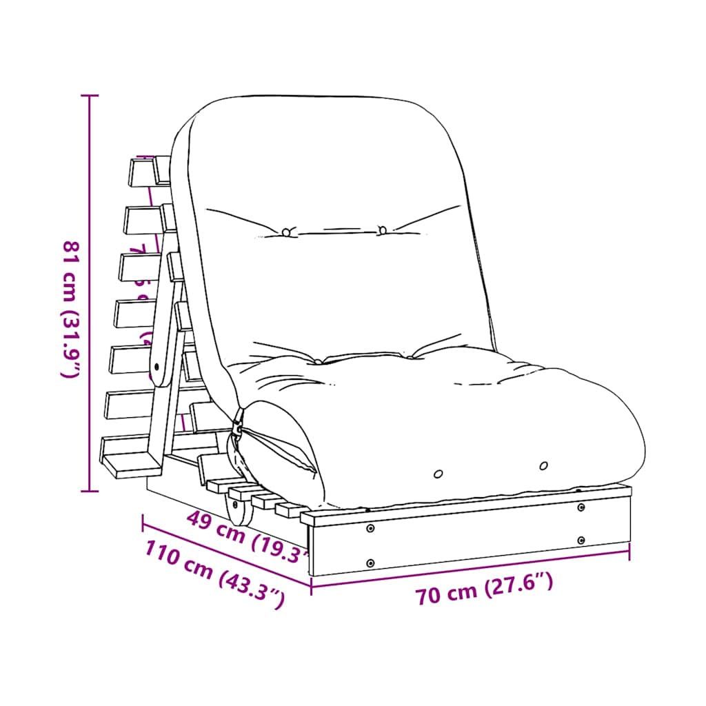 Futon na razvlačenje s madracem smeđi 70 x 206 x 11 cm borovina
