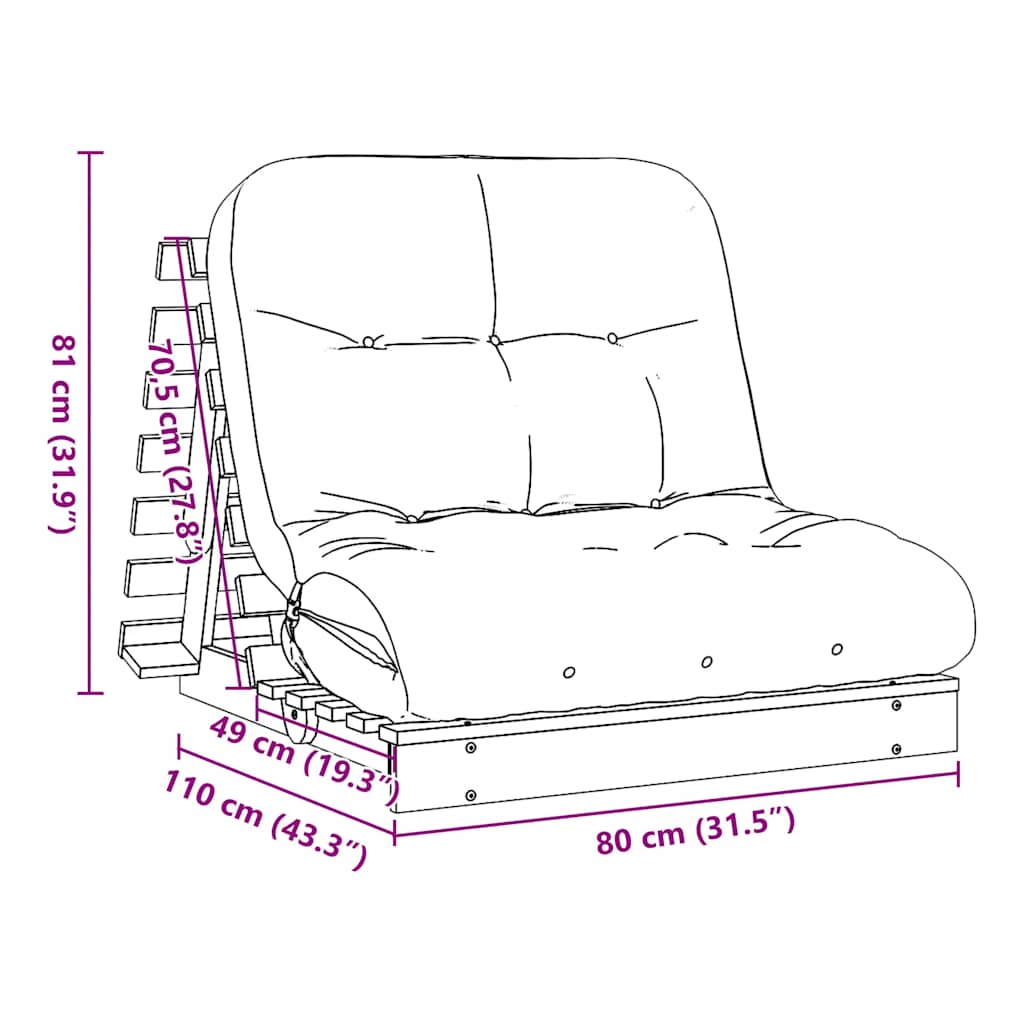 Futon na razvlačenje s madracem bijeli 80x206x11 cm borovina