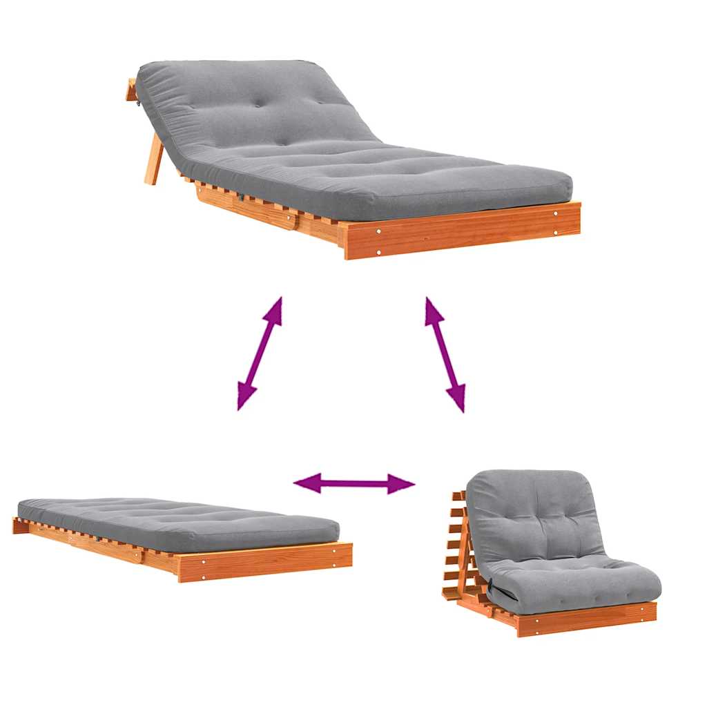 Futon na razvlačenje s madracem smeđi 80 x 206 x 11 cm borovina
