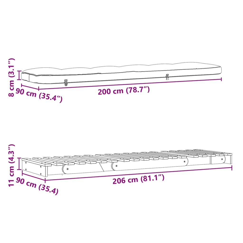 Futon na razvlačenje s madracem bijeli 90x206x11 cm borovina