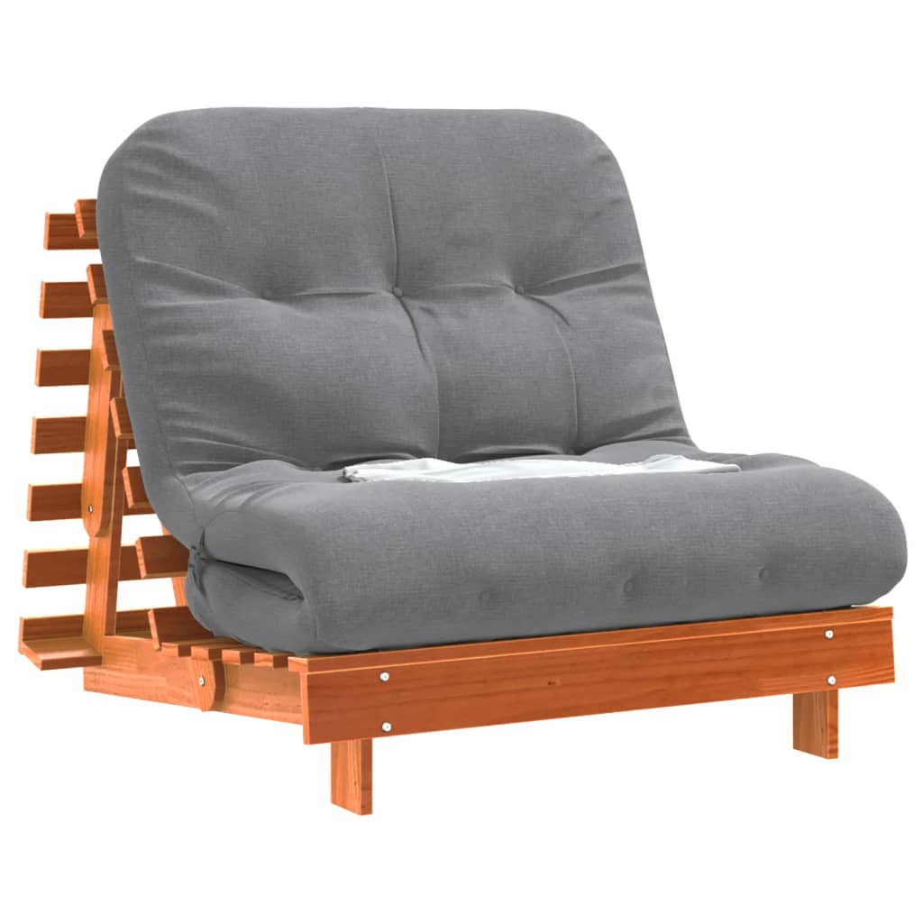Futon na razvlačenje s madracem smeđi 90 x 206 x 11 cm borovina