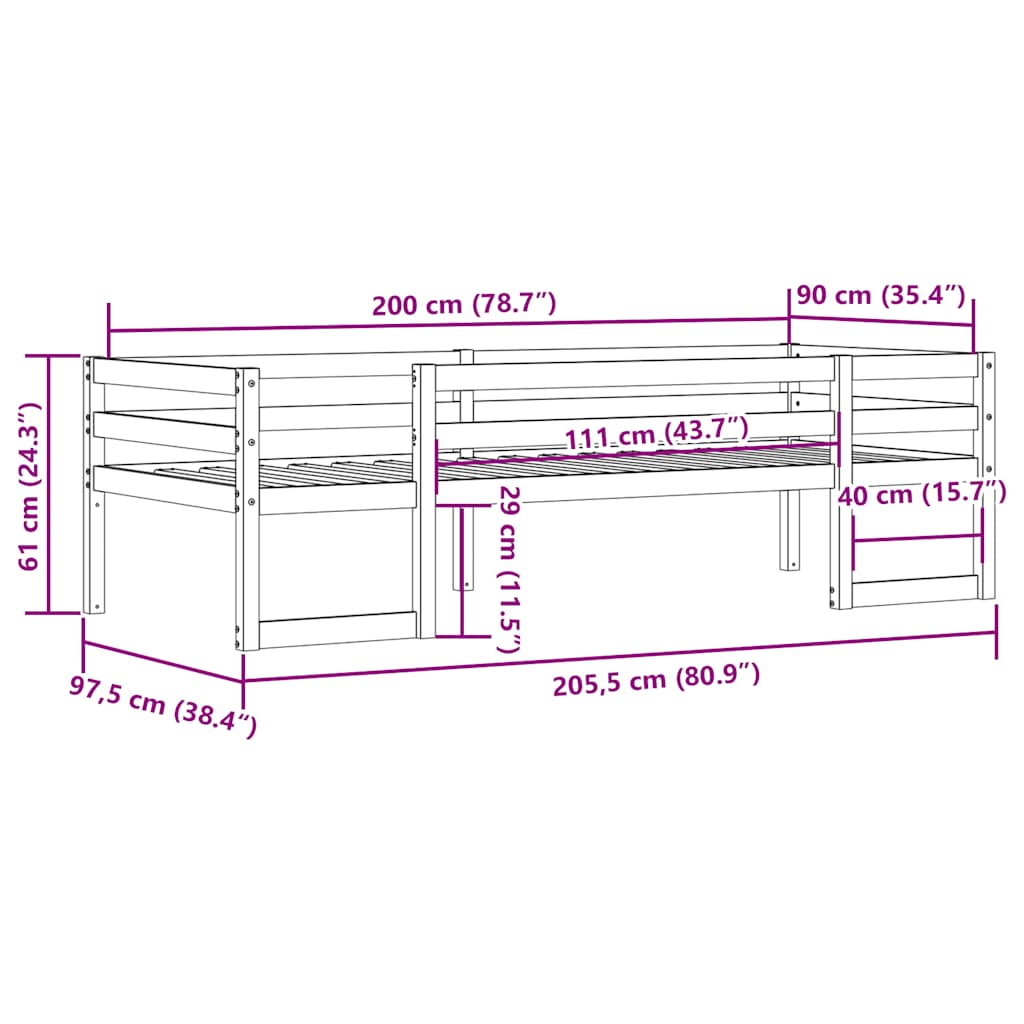 Okvir za dječji krevet voštano smeđi 90 x 200 cm borovina