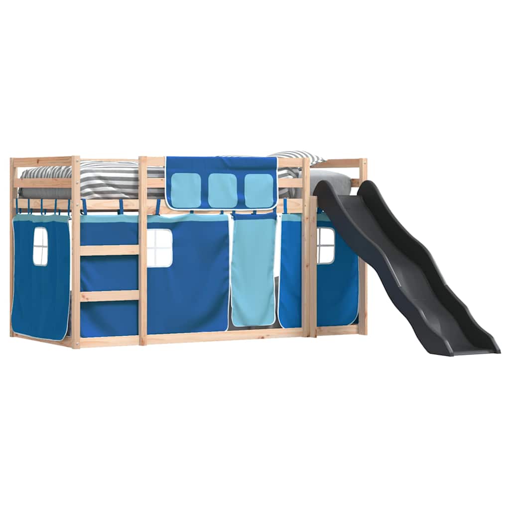 Krevet na kat s toboganom i zavjesama plavi 90 x 190 cm
