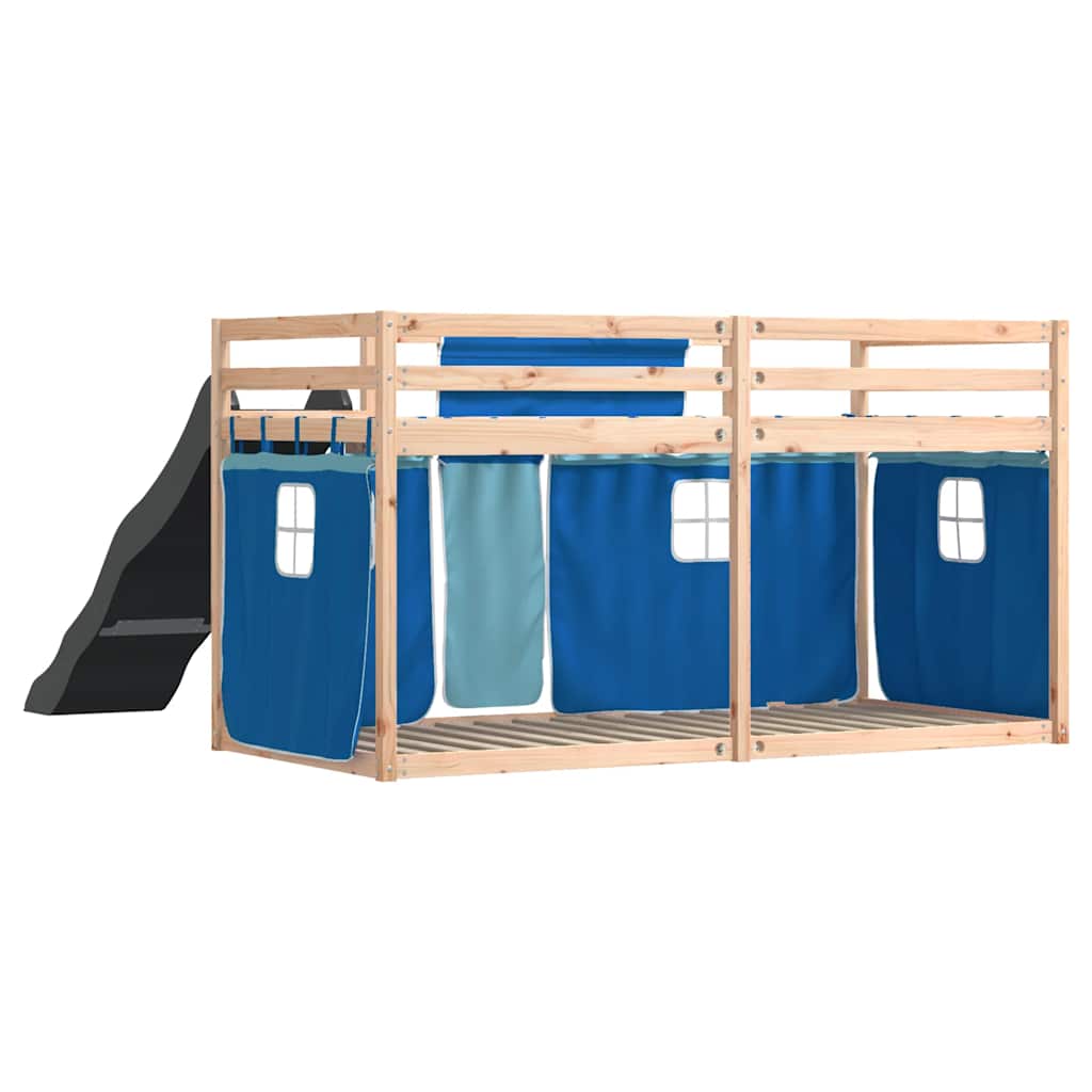 Krevet na kat s toboganom i zavjesama plavi 90 x 190 cm
