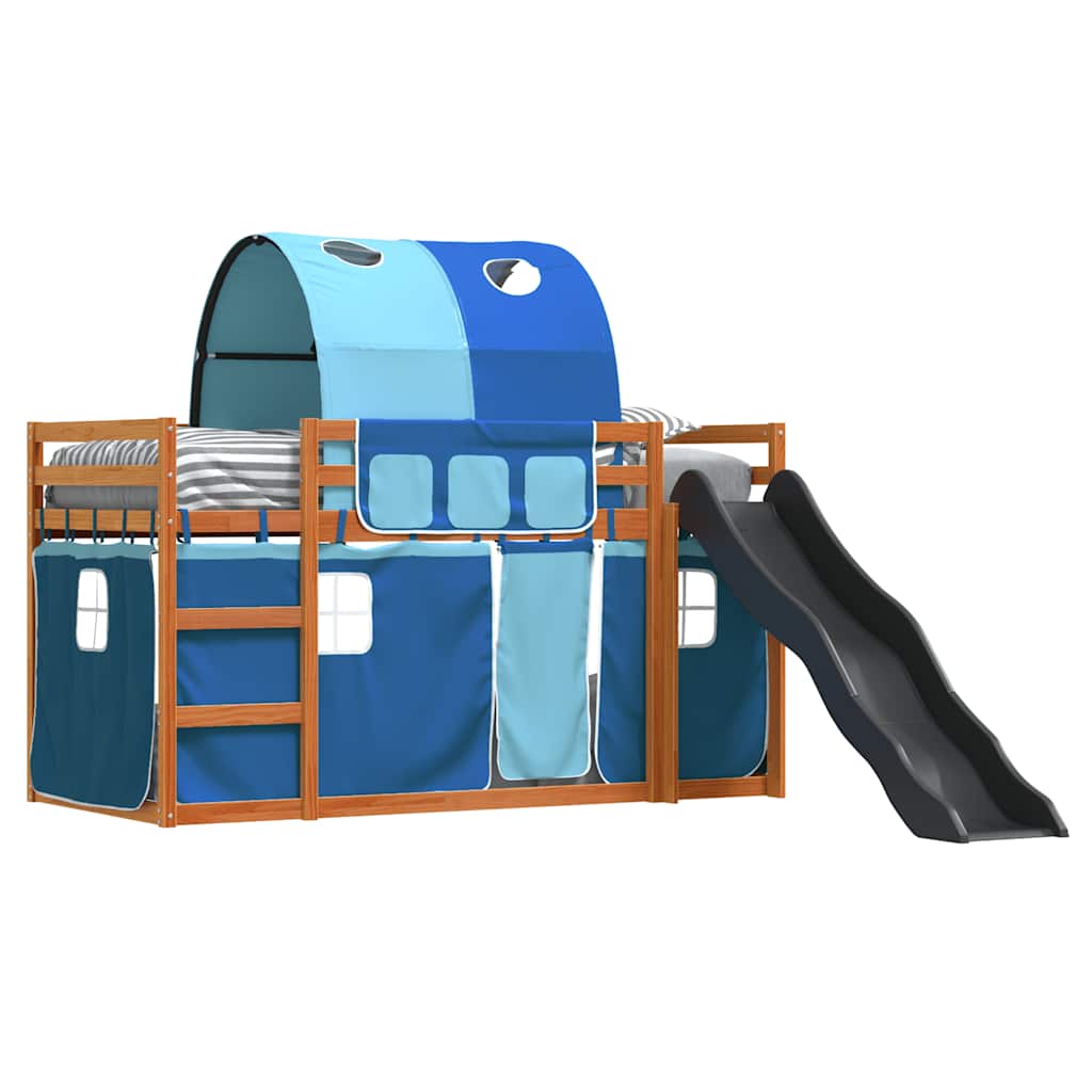 Krevet na kat s toboganom i zavjesama plavi 90 x 200 cm