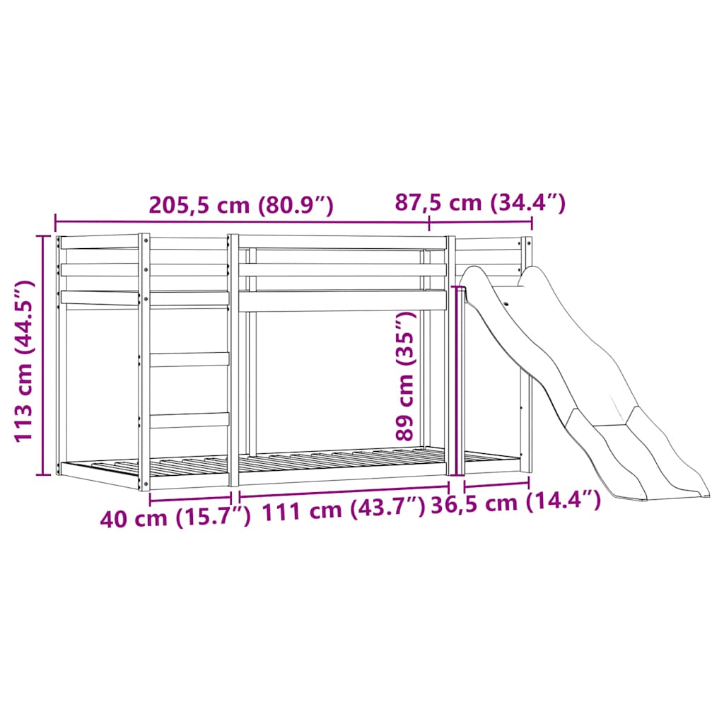 Krevet na kat s toboganom i zavjesama ružičasti 80 x 200 cm