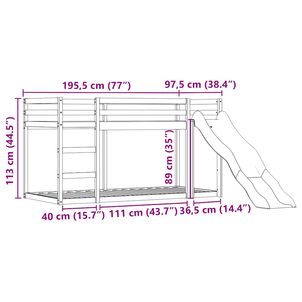 Krevet na kat s toboganom i zavjesama bijelo-crni 90 x 190 cm