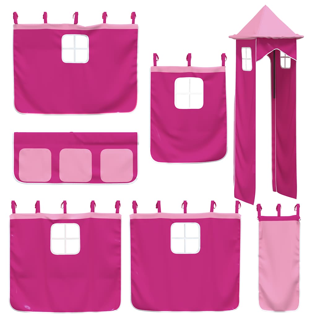 Krevet na kat s toboganom i zavjesama ružičasti 90 x 190 cm