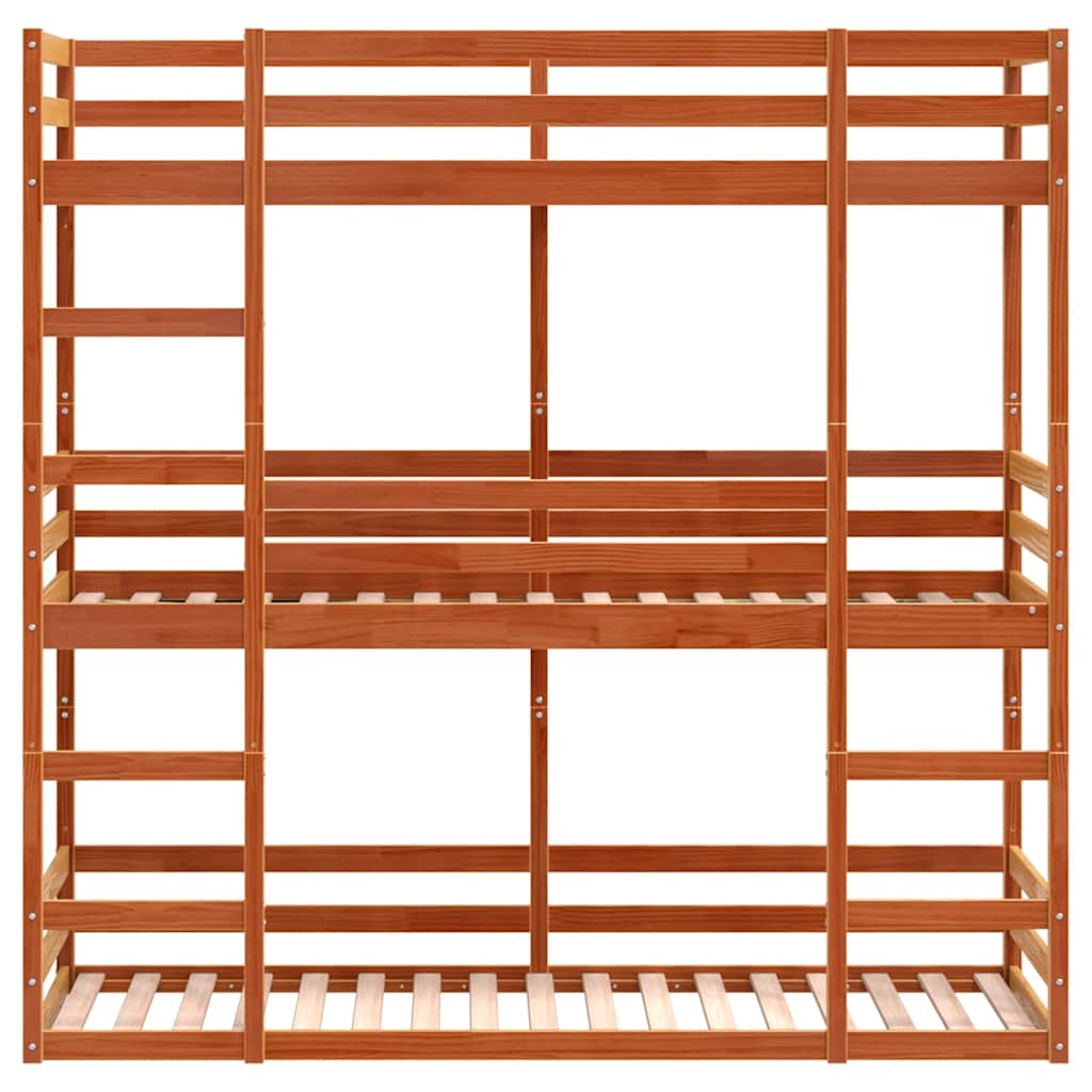 Trostruki krevet na kat voštano smeđi 90x200 cm borovina