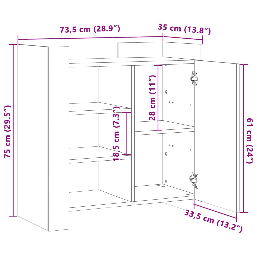 Komoda boja dimljenog hrasta 73,5x35x75 cm konstruirano drvo