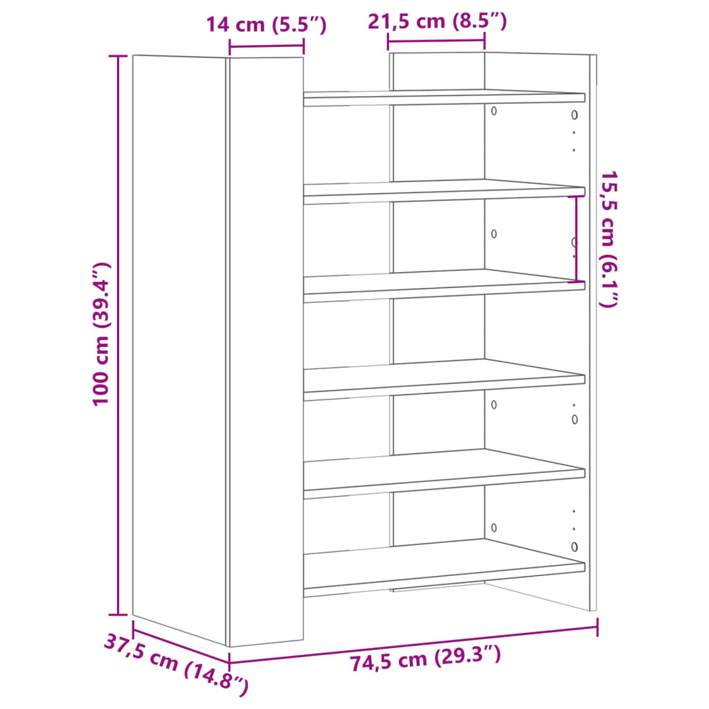 Ormarić za cipele boja betona 74,5x37,5x100cm konstruirano drvo