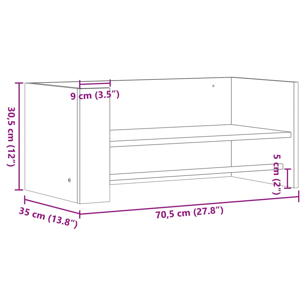 Zidna polica crna 70,5 x 35 x 30,5 cm od konstruiranog drva