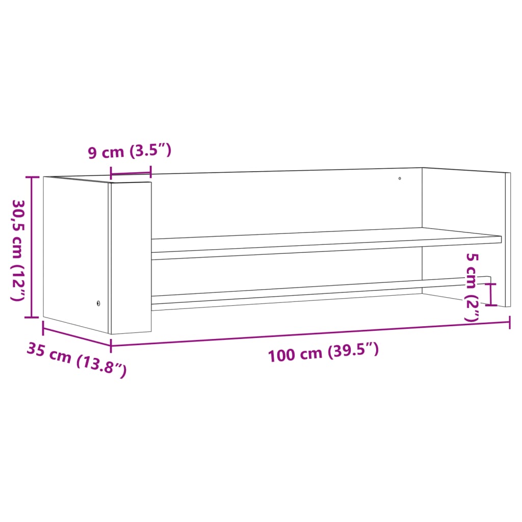 Zidna polica siva boja betona 100x35x30,5 cm konstruirano drvo