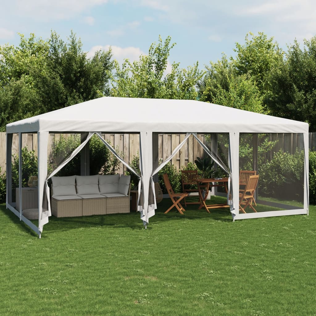 Šator za zabave s 10 mrežasta bočna zida bijeli 6x4 m HDPE