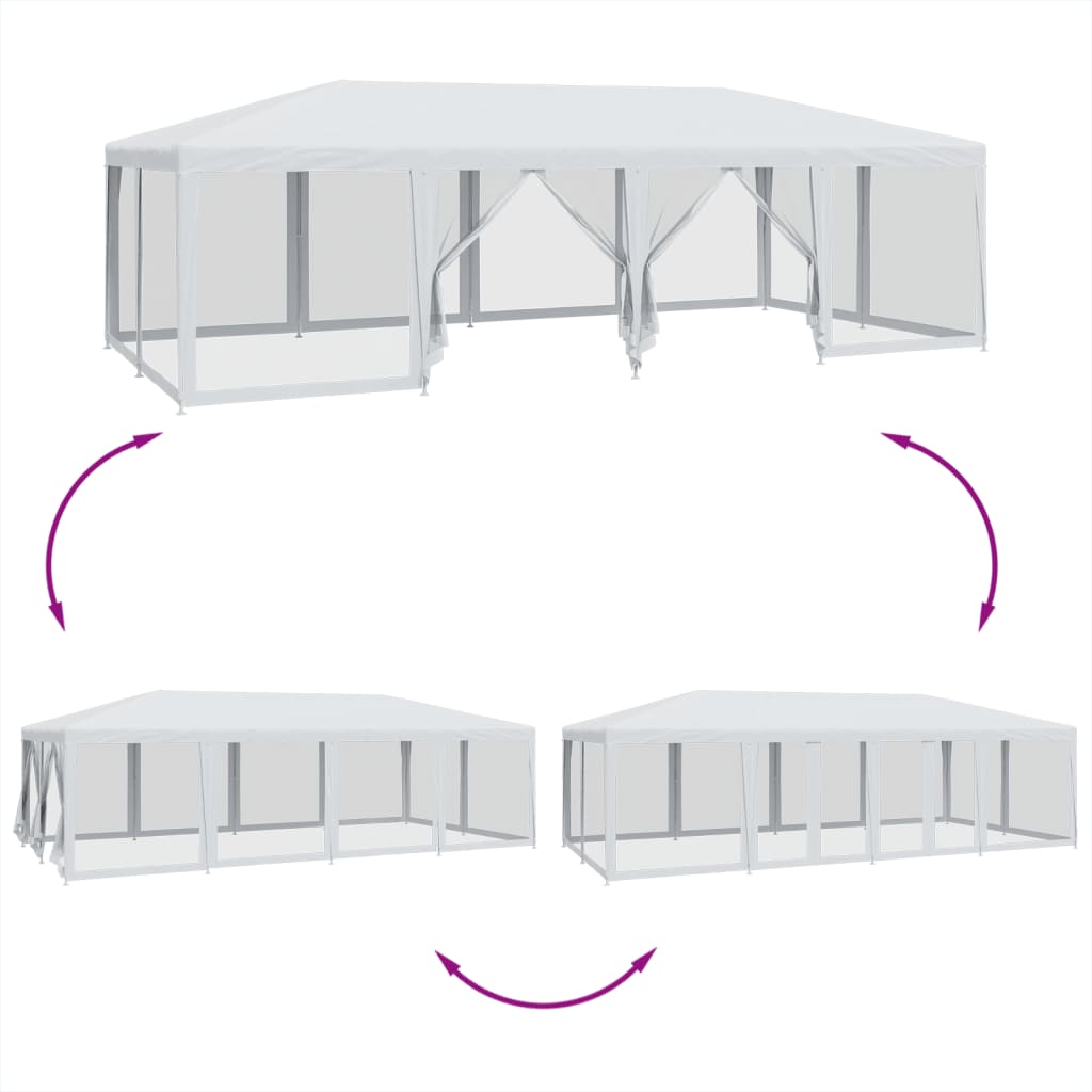Šator za zabave s 12 mrežasta bočna zida bijeli 8x4 m HDPE