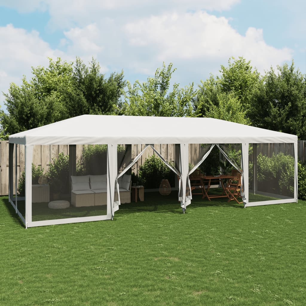 Šator za zabave s 12 mrežasta bočna zida bijeli 8x4 m HDPE