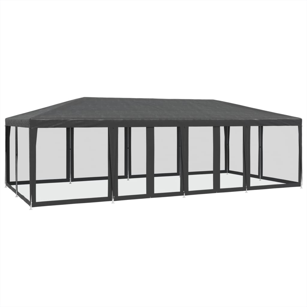 Šator za zabave 12 mrežastih bočnih zidova antracit 8x4 m HDPE