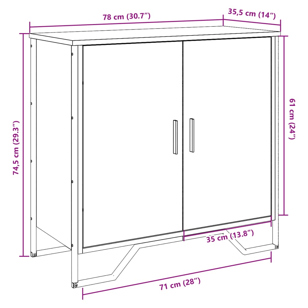 Komoda boja smeđeg hrasta 78x35,5x74,5 cm konstruirano drvo