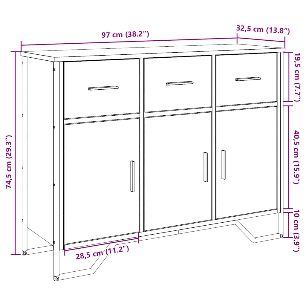 Komoda boja dimljenog hrasta 97x32,5x74,5 cm konstruirano drvo