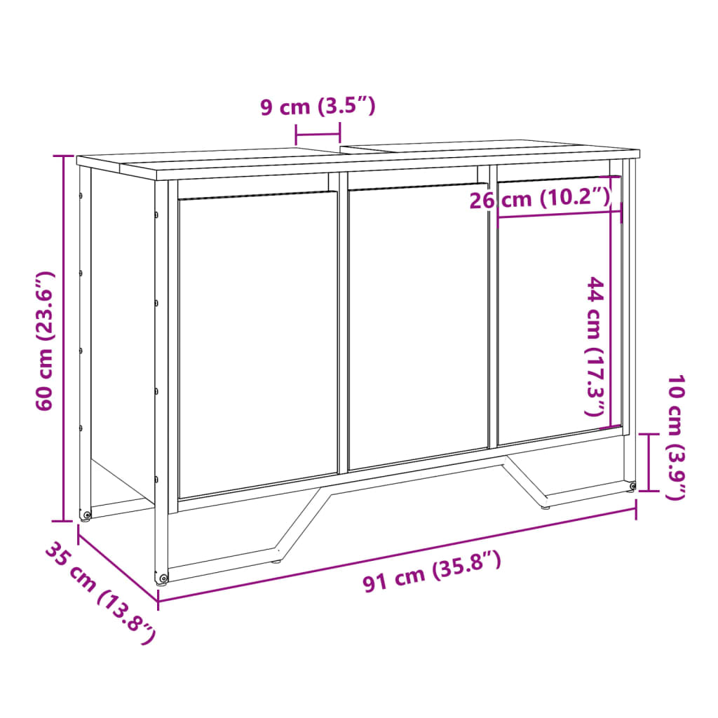 Ormarić za umivaonik crni 91 x 35 x 60 cm konstruirano drvo