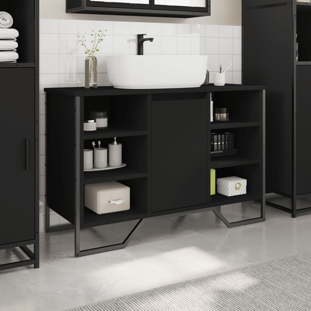Ormarić za umivaonik crni 91 x 35 x 60 cm konstruirano drvo